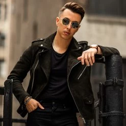 Thursday - Men's Jackets Motorcycle Jacket | Dark Olive Suede