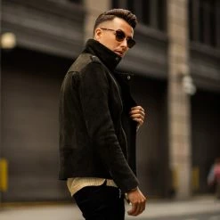 Thursday - Men's Jackets Motorcycle Jacket | Dark Olive Suede