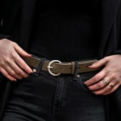 Thursday Boots - Accessories Belts Women's Circle Leather Belt | Dark Olive Suede